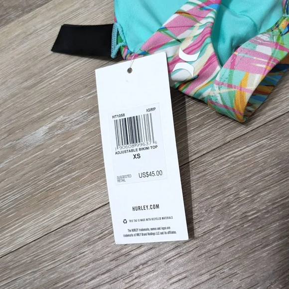 NWT New Hurley Primavera Palm Bikini Top swimsuit bathing suit XS neon - Picture 4 of 4